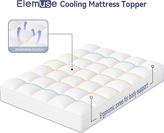 ELEMUSE Full XL Mattress Topper for Back Pain, Extra Thick Mattress Pad Cover, Plush Soft Pillowtop with Elastic Deep Pocket, Overfilled Down Alternative Filling