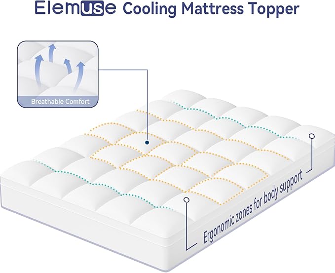 ELEMUSE Cal King Mattress Topper for Back Pain, Extra Thick Mattress Pad Cover, Plush Soft Pillowtop with Elastic Deep Pocket, Overfilled Down Alternative Filling