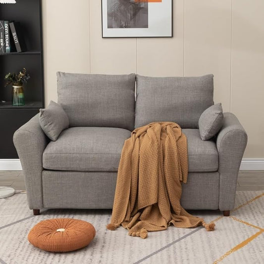 Panana Modern 2 and 3 Seats Loveseat Sofa Couch with Storage, Small Love Seat Couches for Living Room, Bedroom, Apartment, Office (Light Gray Linen Fabric, Sock Arm - 2 Seater)