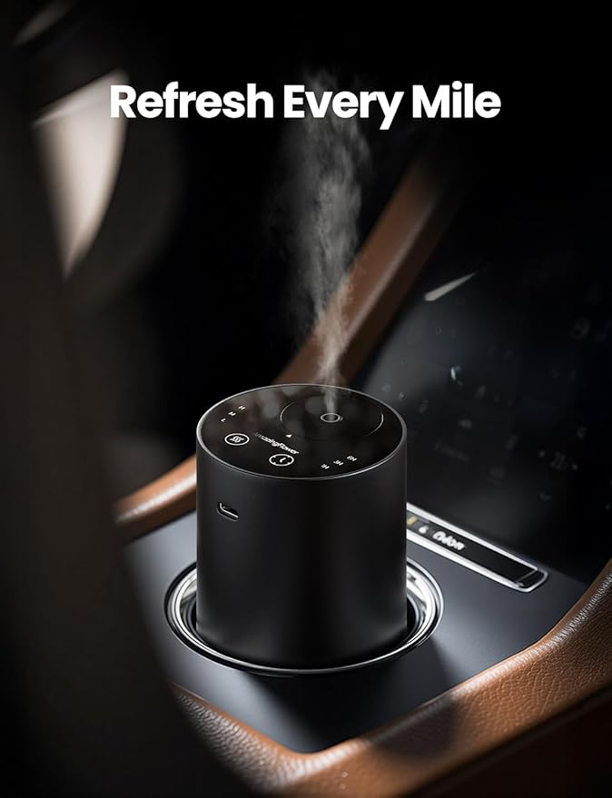 Waterless Essential Oil Diffuser, Rechargeable Scent Diffusers with 3 Mist Levels & Timers, Portable Aromatherapy Diffuser for Home Car Room Studio Office, Black Metal 2 Pack