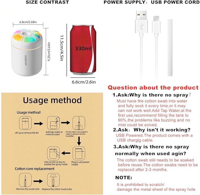 180ml Portable Small Humidifier with Colorful LED Night Light, USB Personal Desktop Humidifier for Car Home Office Travel, Auto Shut-Off, 2 Mist Modes, Super Quiet