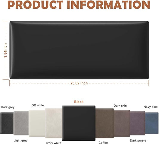 IFNOW Wall Mounted Upholstered Headboard Queen, 3D Peel and Stick Soundproof Panels, Reusable and Removable Padded Leather Bed Headboard, 9 Panels 9.84" x 23.62", Black
