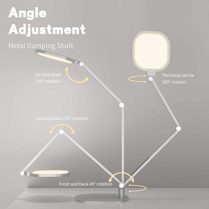 LED Desk Lamp for Home Office, Desk Light for Video Call, 3 Color Temperature 10 Brightness Computer Light, Dimmable Led Desk Light with Memory & Timer Func, Metal Swing Arm Architect Desk Lamp White