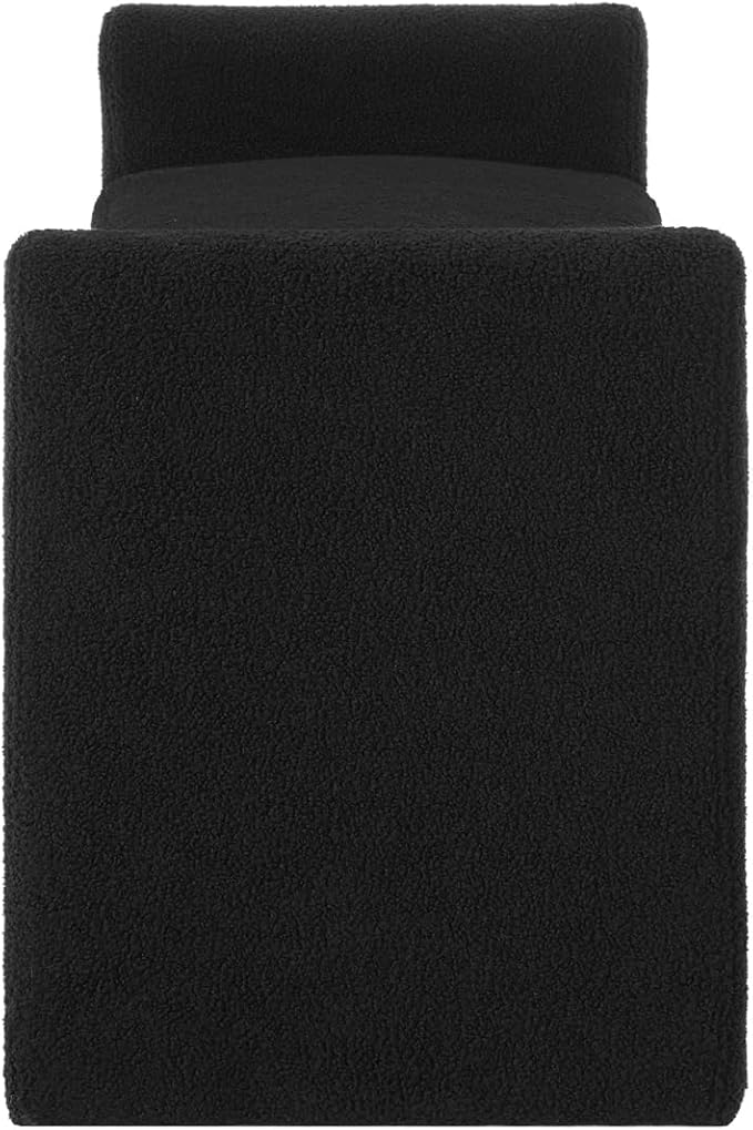 24KF Modern Upholstered Bed Bench Covered with Soft Boucle Teddy Fabric, Lovely Entryway Bench Ottoman with Armrest, 5062-Black