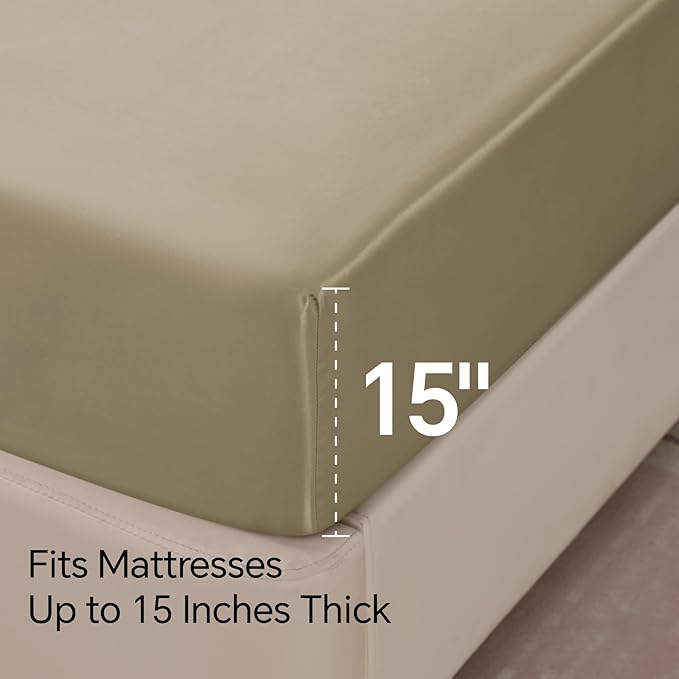 BEDELITE Satin Sheets Twin XL Size Bed Set, Luxury Soft Taupe Silky Sheets for Hair and Skin, Similar to Silk Bed Sheets Set 3 Pieces with 1 Deep Pocket Fitted Sheet, 1 Flat Sheet, and 1 Pillowcase
