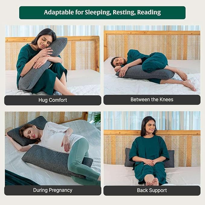 The White Willow Short Body Pillow Memory Foam Sleeping Soft Bed, Hug Pillow Insert for Sleeping & Side Sleeper (10W x 30L Inch) with Grey Zipper Cover Made from German Technology by BASF