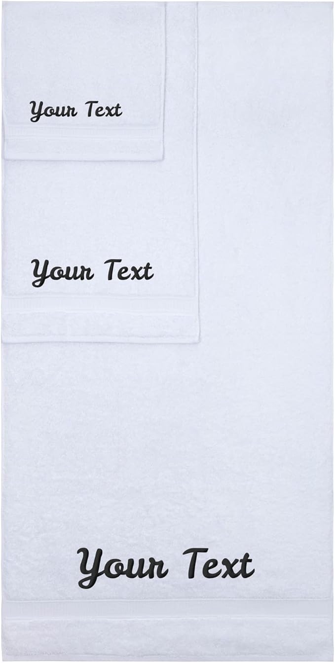 Personalized Towels, Hotel & Spa Quality, Super Soft, Highly Absorbent, Bathroom Sets, 100% Cotton Monogrammed towels 3 Piece Towel Set, Includes 1 Bath Towels, 1 Hand Towels, 1 Washcloths, White