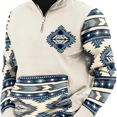 Western Sweatshirts for Men Aztec Cowboy Vintage Graphic Fleece Hoodie Mens Quarter Zip Pullover Country Jacket