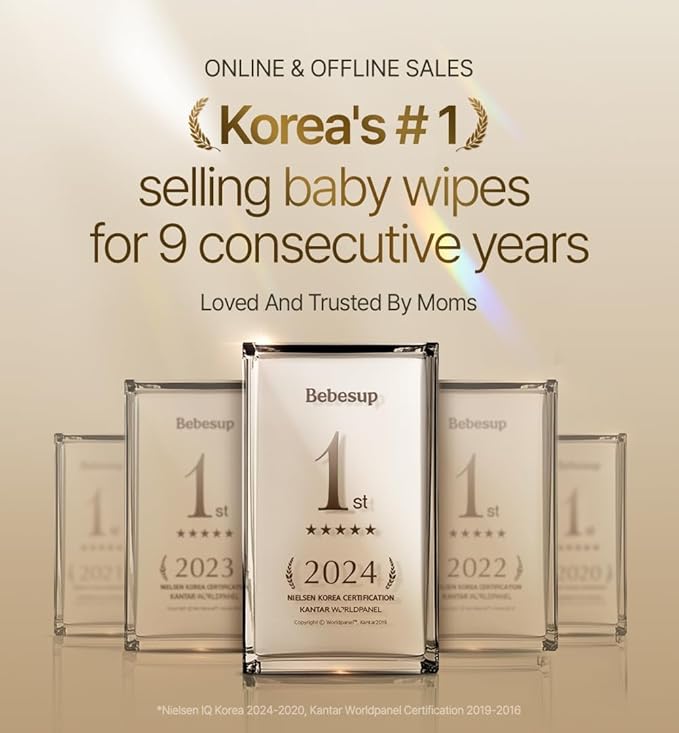 BEBESUP Korea's #1 Light Baby Wipes - Hypoallergenic, Water-Based, Unscented, Alcohol & Paraben-Free – 50 GSM for sensitive skin Flip-Top Plant Based Baby Wipes (1 Pack)