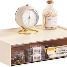 Stackable Desk Organizer with Drawer 13'' Wide Large Desktop Storage Drawer Organizer Clear Plastic Organizer Drawer for Office,Stationery,Cosmetics,Accessories (1 PACK,L-1 Drawer,Cream White)