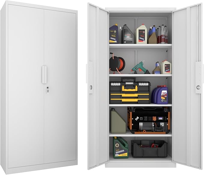 Metal Storage Cabinet with Doors and Adjustable Shelves,70.8" Lockable Garage Storage Cabinet with Lock for Home Office,Garage,School