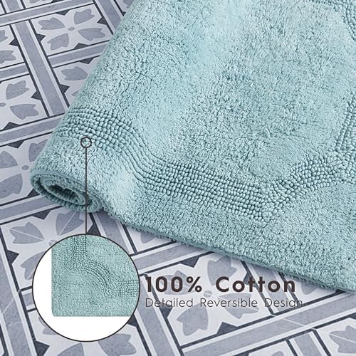 Laura Ashley - Reversible Cotton Bath Mat, Premium Bathroom Décor, Machine Washable Bathroom Rug, Highly Absorbent, 17"x24", Aqua