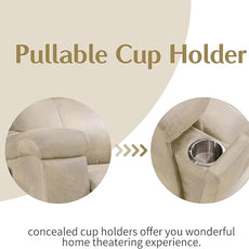 CANMOV Leather Recliner Chair Set of 2, Classic and Traditional Manual Recliner Chair with Overstuffed Arms and Back, Manual Single Sofa with Concealed Cup Holders,Beige