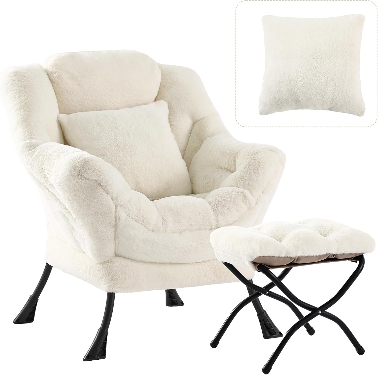 Lazy Chair with Ottoman, Large Pink Accent Chair with Ottoman and FA Throw Pillow, Comfy Plush Reading Chair for Living Room Bedroom Dorm Room Office Apartment Relaxing Use Dormly