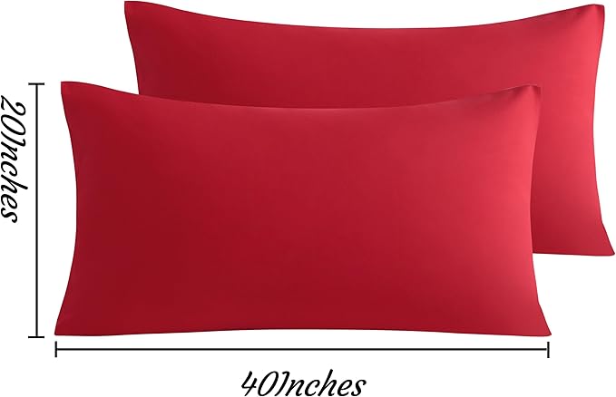 NTBAY King Pillow Cases Set of 2, 2 Pack Brushed Microfiber 20x40 Pillow Cases, Soft, Wrinkle, Fade, Stain Resistant Red Pillow Cases with Envelope Closure, 20x40 Inches, Red
