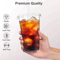 100 Pack - 20 oz Clear Plastic Cups with Lids and Straws, Sturdy & Food Safe Iced Coffee Cups with lids, Disposable Plastic Smoothie Cups for Cold Drinks