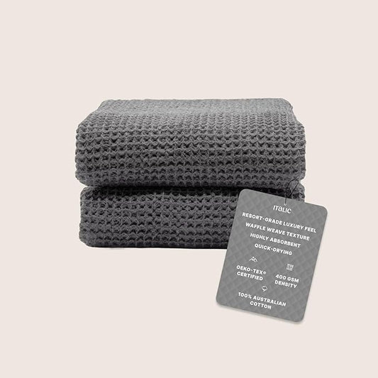 Italic Sedona Waffle Bath Sheets, 410 GSM 100% Cotton, Set of 2, Oversized Towels, Ultra Soft & Absorbent, Lightweight Spa Towels (Charcoal)