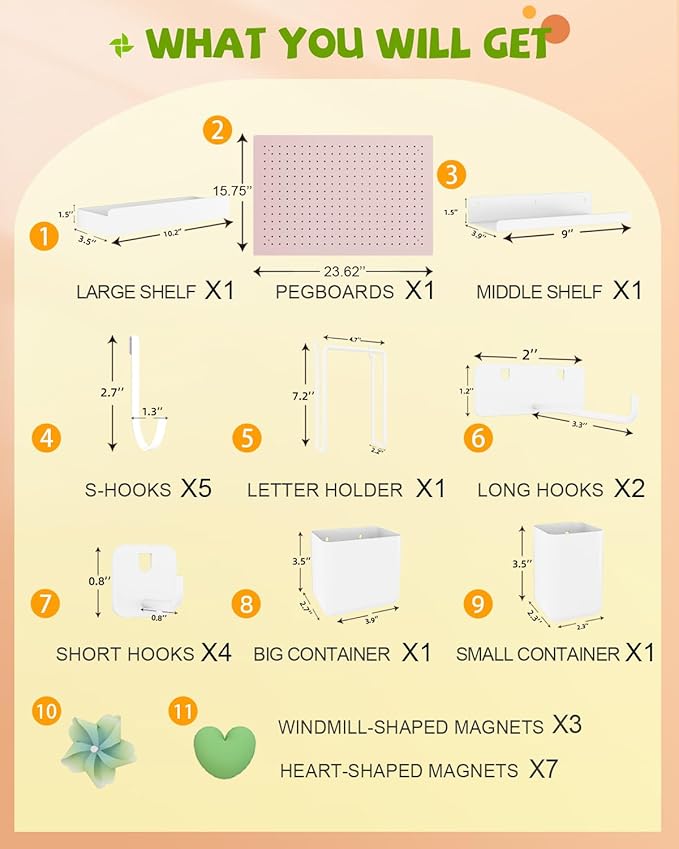 Metal Pegboard Kit — Carbon Steel Pegboards with 26 Accessories, Pegboard Wall Organizer for Home, Office, Study Room, Kitchen, Craft Room & Gaming Setup— 24″ × 16″ Pink Peg Board