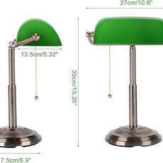 LINNMON Bankers Desk Lamp, Green Retro Lamp, Vintage Lamp with Pull Chain Switch for Home Office (Copper+Green)