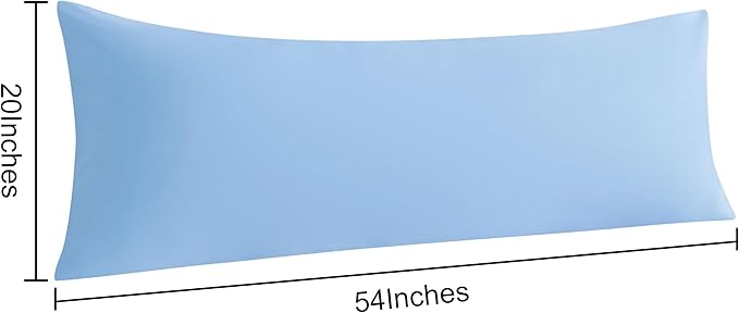 NTBAY Body Pillow Cases Set of 2, 2 Pack Brushed Microfiber 20x54 Pillow Cases, Soft, Wrinkle, Fade, Stain Resistant Sky Blue Pillow Cases with Envelope Closure, 20x54 Inches, Sky Blue