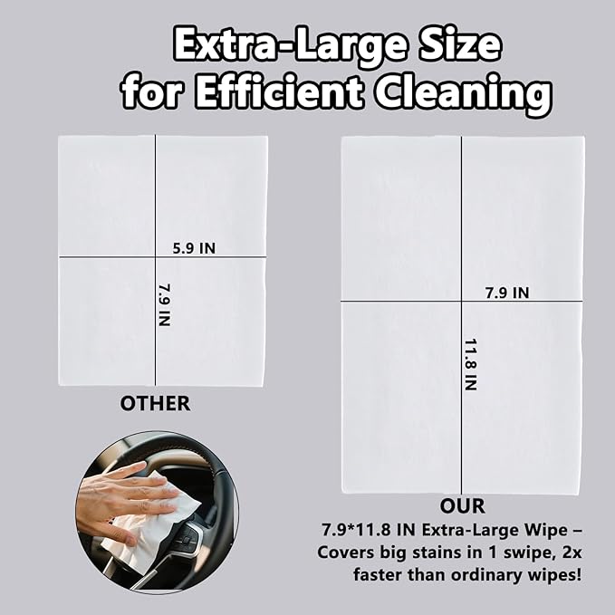 Car Interior Cleaning Wipes, 60 Count, Dashboard and Leather Surface Cleaner, Streak-Free Formula