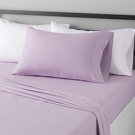 Amazon Basics Lightweight Super Soft Easy Care Microfiber 3 Piece Bed Sheet Set With 14-inch Deep Pockets, Twin XL, Frosted Lavender, Solid AmazonBasics