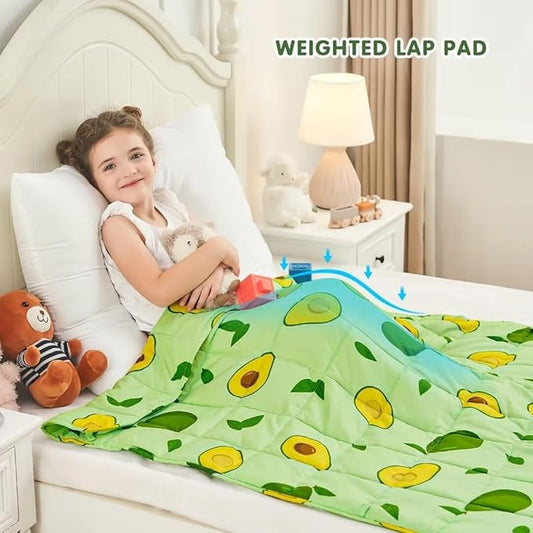 yescool Weighted Blanket 3 Pounds Cooling Weighted Lap Blanket, Green Avocados Heavy Blanket for Sleeping, Breathable Weighted Throw Blanket Gift for 20-40lbs,36"x48"