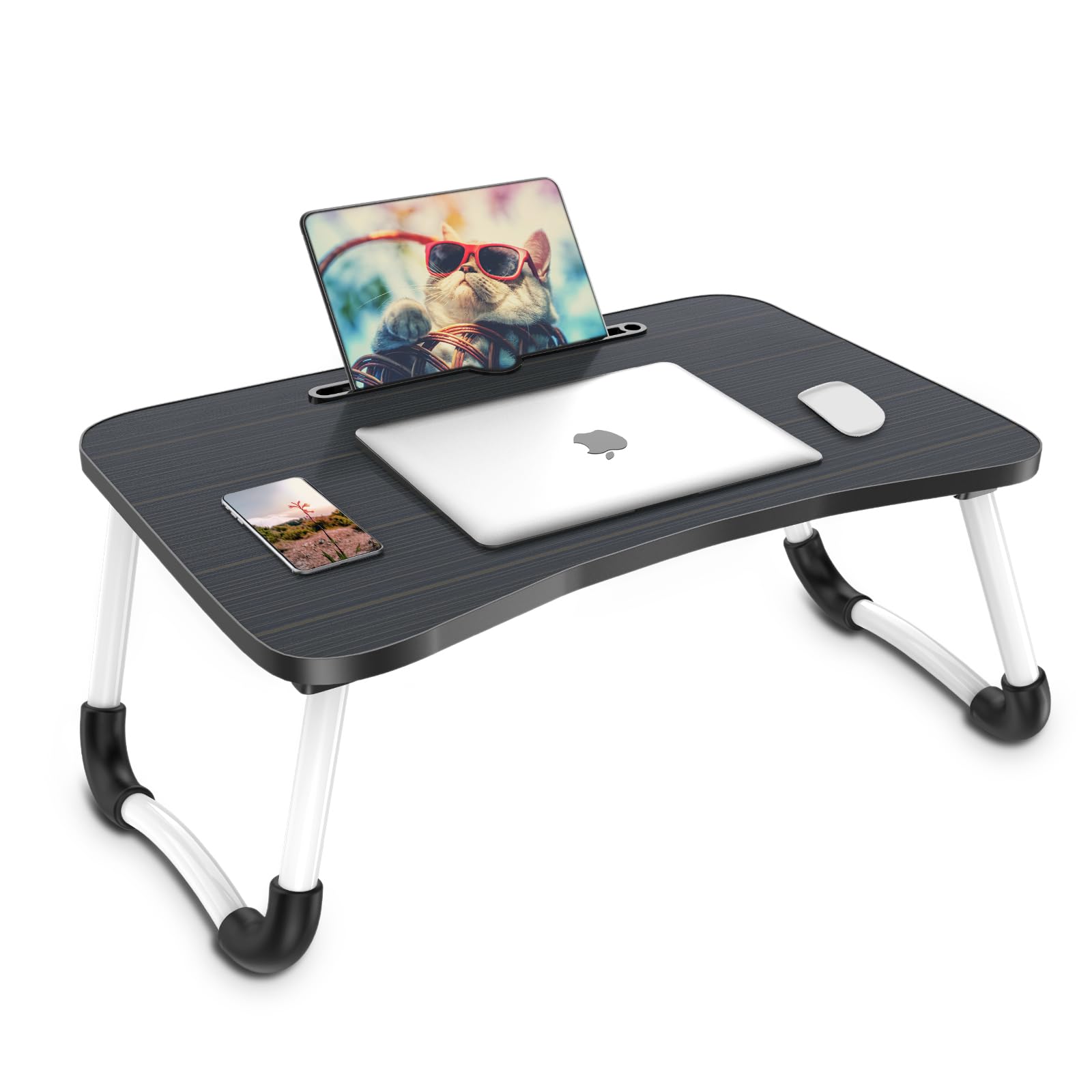 Zapuno Laptop Lap Desk, Foldable Laptop Table Tray with 4 USB Ports Storage Drawer and Cup Holder, Lap Bed Desk Notebook Stand Laptray Portable Standing Table for Bed Couch Floor