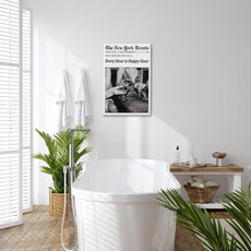 Retro New York Trends Wall Art Black and White Newspaper Poster Every Hour Is Happy Hour Canvas Prints Funky Feminist Posters Trendy Alcohol Wall Decor for Bar Cart Hot Girl Dorm Room Decorative 24x36inch Framed