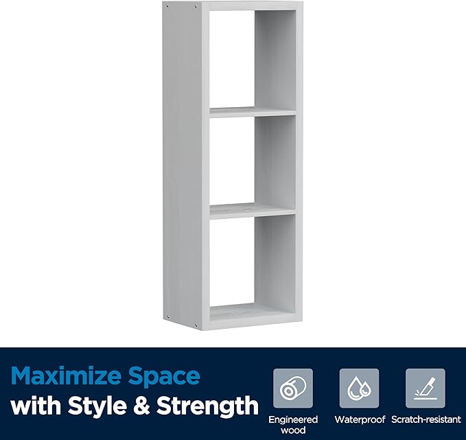3 Cube Storage Organizer Single Row, Cube Shelf with Heavy-Duty Thick Boards, 13.31" L x 9.37" W x 36.93" H, Smooth Easy-Clean Panels, Simple Assembly, for Living Room Bedroom Office, White