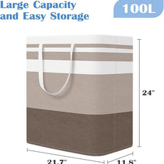 BlissTotes 3-Pack Laundry Basket, Freestanding＆Waterproof Laundry Hamper, Collapsible Tall Clothes Hamper with Easy Carry Handles for Clothes, Towels in the Family and Dorm,Gradient Khaki,100L
