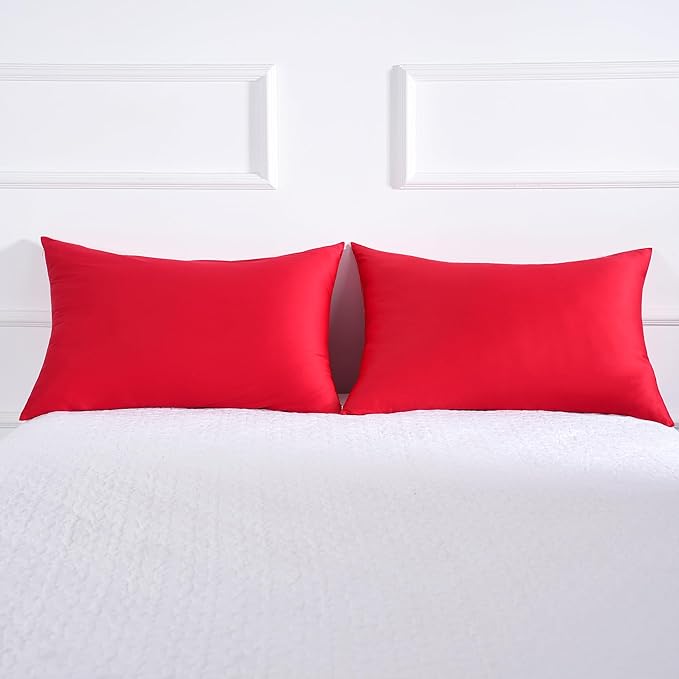 Cotton Pillow Protectors/Cases King Size with Zipper 2 Pack Red Color,Cooling & Breathable Bed Pillow Protectors Set of 2 Pillow Cases Cover (King Size 20" x 40")