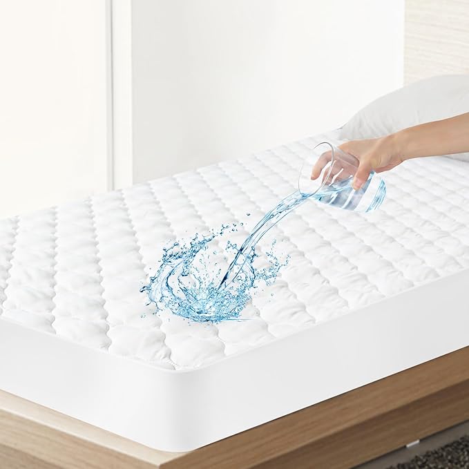 Twin Extra Long (XL) Mattress Protector Pad Waterproof Quilted, Breathable & Cooling Twin XL Mattress Cover Fitted for College Dorm Room Essentials with Deep Pocket Up to 18", (White)