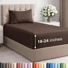 Extra Deep Pocket Twin XL Sheets - 3 Piece Breathable & Cooling Bed Sheets - Hotel Luxury Bed Sheet Set - Soft, Wrinkle Free & Comfy - Easily Fits Extra Deep Mattresses - Deep Pocket Brown Sheets Set