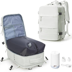 Vacuum Backpack Travel with Electric Vacpack Pump, Vacuum Compression Bags Travel Backpack for Women Men, Flight Approved Waterproof Carry on Backpacks Laptop Work Weekender Daypack, White, Medium