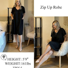 Ekouaer Women Robe Zipper Front Mumu Duster Robes Zip Up Housecoat Soft Sleepwear with Pockets