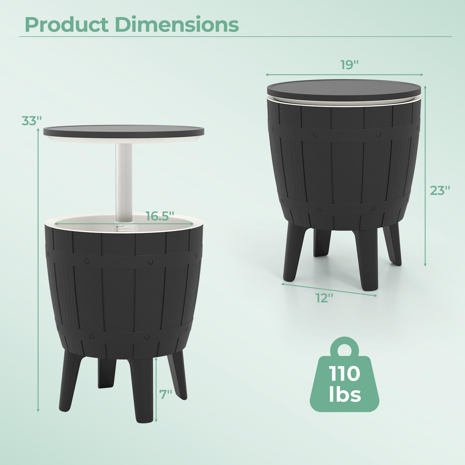 Giantex Cooler Side Table Outdoor, 10 Gallon Ice Cooler with Drainage Plug, Adjustable Height, 3-in-1 Cocktail Patio Par Table for Beer Wine Storage, Deck Pool Backyard Party, Taupe (Wood-Style)