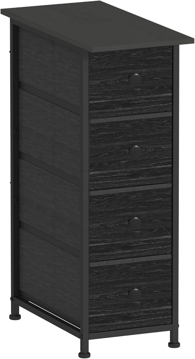 GiftGo Narrow Dresser Vertical Slim Dresser Chest of Drawers Skinny Storage Tower for Small Spaces Gaps Closet Bedroom Bathroom Small Fabric Drawer Unit (Charcoal Black, 4 Drawers)