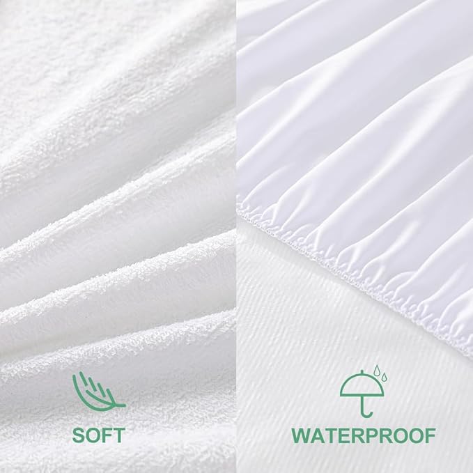 Queen Size Waterproof Mattress Cover, Premium Terry Top Mattress Cover, Breathable, Noiseless, Cooing & Machine-Washable Bed Cover with 21" Deep Pocket