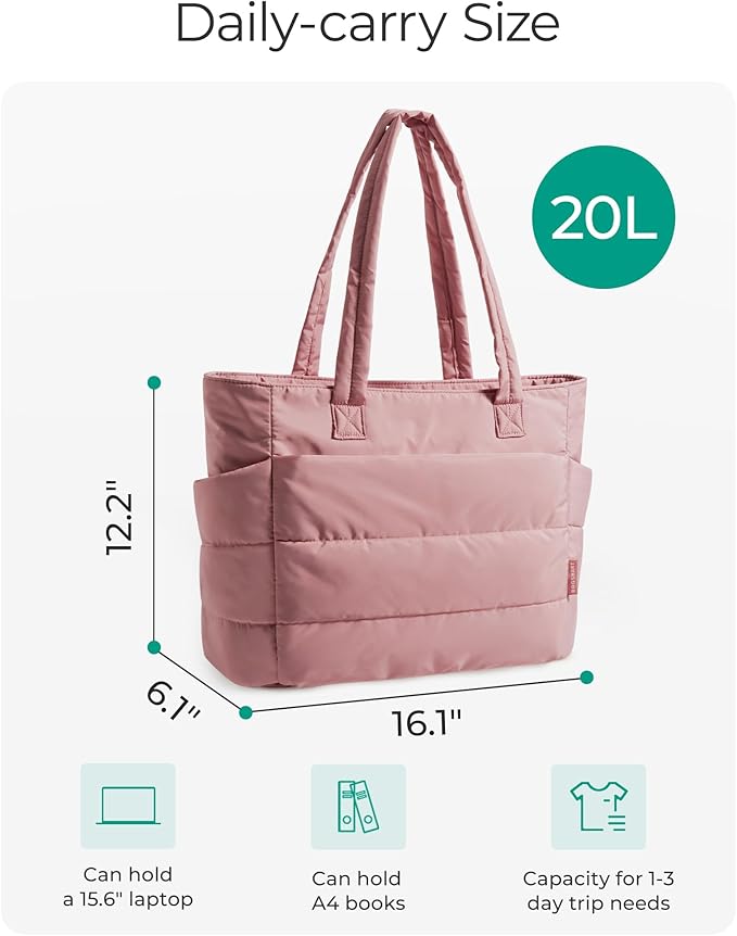 BAGSMART Tote Bag for Women, Lightweight Puffy Tote Bag with Compartments Shoulder Bag Handbag for Travel, Work, Gym