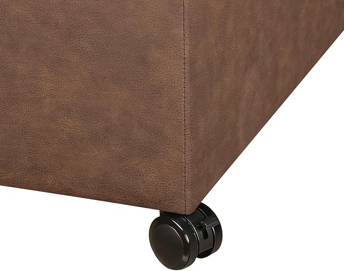 Joveco Storage Ottoman Bench 35" Faux-Leather Rectangular Tufted Ottomans Storage Room Organizer with Wheels(Matte Chocolate)