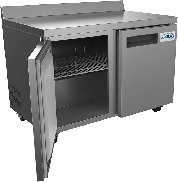 KoolMore 48" Stainless Steel 2 Door Worktop Commercial Freezer with 3 1/2 Backsplash - 12 cu.ft