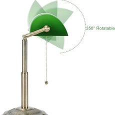 LINNMON Bankers Desk Lamp, Green Retro Lamp, Vintage Lamp with Pull Chain Switch for Home Office (Brass+Green)