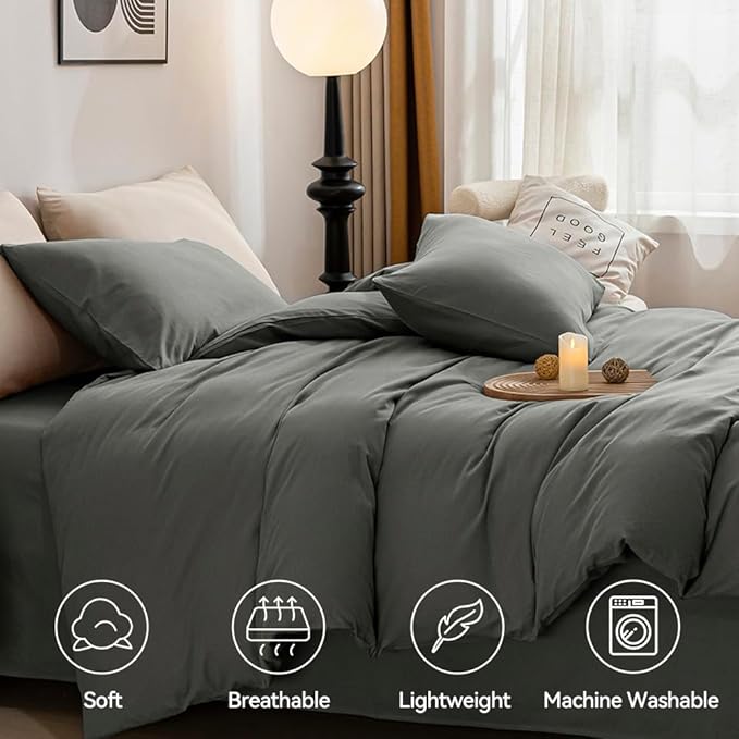 JELLYMONI Cotton Duvet Cover California King - 100% Washed Cotton Linen Like Textured Comforter Cover, 3 Pieces Soft Bedding Set with Zipper Closure (Gray, Cal King 104"x98")