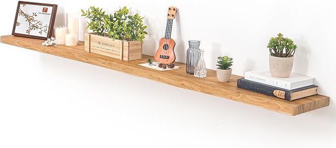 Fun Memories Floating Shelves for Wall, 72"x9.3" Rustic Solid Elm Wood Shelves, Heavy-Duty Wall Mounted Shelves with Invisible Brackets for Living Room, Bedroom, Kitchen, Natural Finish