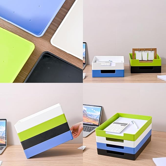 Letter-Size Tray, 2 PCS Desk Drawer Organizer, A4 Stackable Plastic Paper Tray for Office, School, Home Storage, and Storage Containers for Christmas Ornaments, Gift Wrap, and Crafts (2X Black)