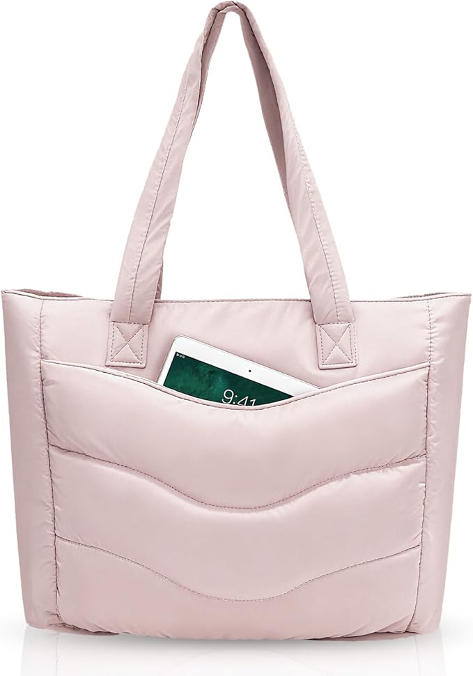 Skycase Puffer Tote Bag for Women - Lightweight Puffy Work Handbag- Large Laptop Quilted Shoulder Bag for Daily, Travel, Gym