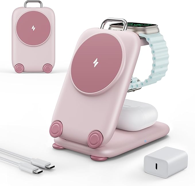 PaktVault 2025 Traveling Fast Wireless Charging Station for Apple Devices, Magnetic 3 in 1 MagSafe Charger Stand for iPhone 17 16 15 14 13 12 Pro Max Plus Air, Apple Watch&Air pods Pro, Pk