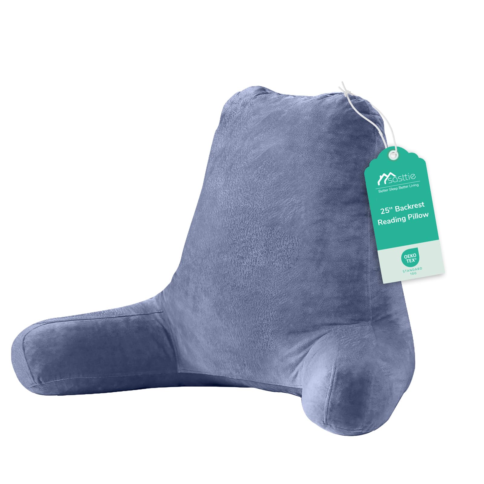 Sasttie Reading Pillows for Sitting in Bed Adult, Velvet Back Pillow Bed Sitting Up, Back-Rest Support Cushion for Sit Up on Couch, Sofa, and Floor, Dorm Essentials, Oeko-Tex Certified, Dark Grey