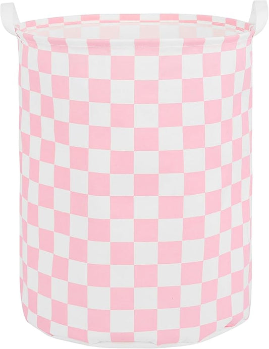 Large Foldable Laundry Basket Organizer Holder portable tall collapsible laundry hamper nusery Storage Basket Bin with Handles (Waterproof Lining, Pink Racing Flag)